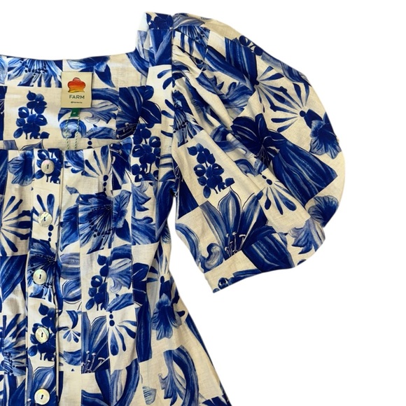 NWT Farm Rio Off-White Garden Tiles Plaid Mini Dress in Blue White Size M - Picture 7 of 14